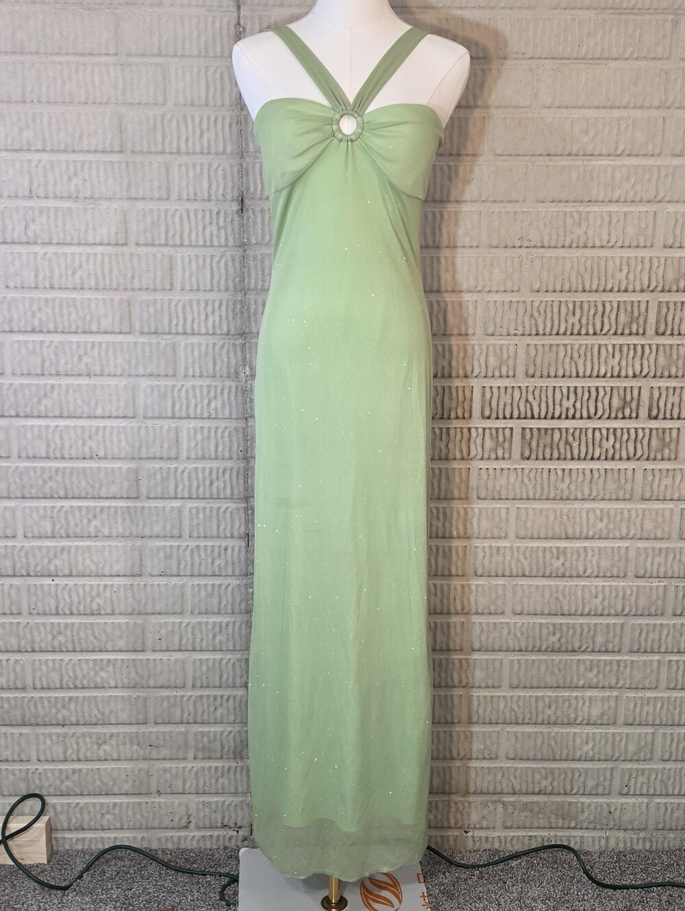 Vintage Y2K Taboo Green Sparkly Fairycore Maxi Homecoming Dress